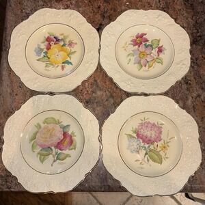 Ducal Crown Staffordshire Hand Painted Floral Plates Set of 4 – England 8¾"